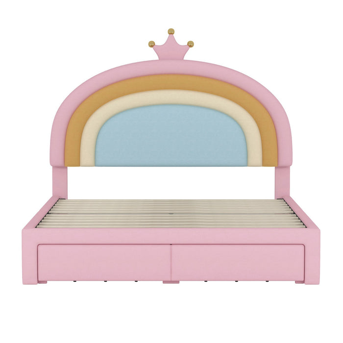 Maggie Upholstered Rainbow Princess Bed With Storage Drawer And Velvet Platform Frame,full Size,pink Full Bed 