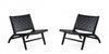 Maintenon Industry Chic Wood Vegan Leather Accent Chair in Black - Set of 2 