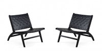 Maintenon Industry Chic Wood Vegan Leather Accent Chair in Black - Set of 2 