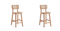 Versailles Industry Chic Cane Back Wood Counter Stool in Natural - Set of 2