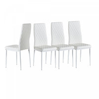 Ava Modern Diamond Grid Pattern Dining Chair Set (4-Pack) with Fireproof Leather and Metal Frame,White  