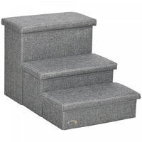 Pawhut Pet Stairs, 3-tier Dog Steps For High Bed Couch With Storage Box, Portable Pet Steps Home Lad