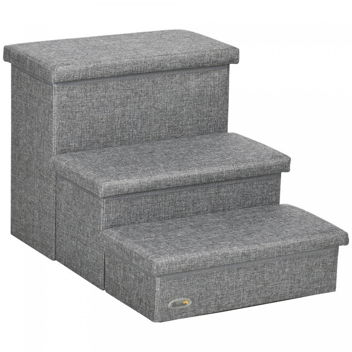 Pawhut Pet Stairs, 3-tier Dog Steps For High Bed Couch With Storage Box, Portable Pet Steps Home Lad