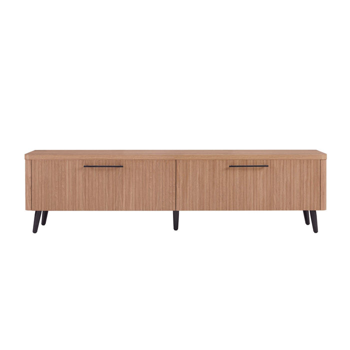 Jodie Mid-Century Modern 69\" Fluted TV Stand in Maple Armoire 