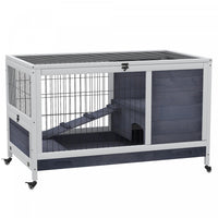 Pawhut Wooden Indoor Rabbit Hutch Elevated Bunny Cage Habitat With Enclosed Run With Wheels, Ideal F