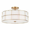 Dainolite Alcala 3 Light Semi-flush Mount Aged Brass Finish White Shade Lamp