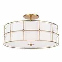 Dainolite Alcala 3 Light Semi-flush Mount Aged Brass Finish White Shade Lamp
