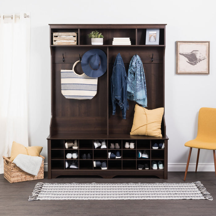 Hall Tree with 24 Shoe Cubbies - Espresso