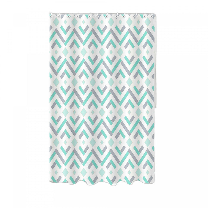 14pc Set Peva S. Curtain 12 Hooks and Bathmat Geo Diamond Shower Curtains
