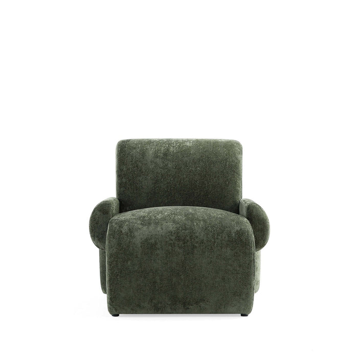 Verandah Mid-Century Modern Chenille Lounge Chair in Olive Green 