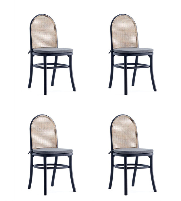 Paragon Industry Chic Cane Back Wood Upholstered Dining Chair in Black and Gray - Set of 4 