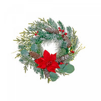 Poinsettia And Pinecone Wreath 13.5