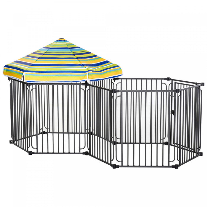 Pawhut 83\" X 48\" Heavy-duty Metal Dog Playpen, Outdoor Pet Cage Kennel, Puppy Exercise Fence Barrier