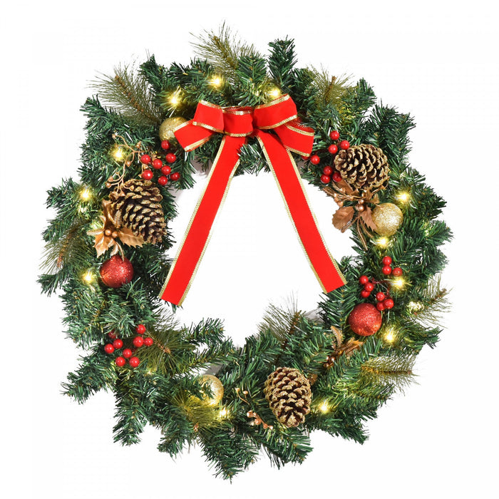 Homcom 24\" Pre-lit Christmas Wreath With 20 LED Lights