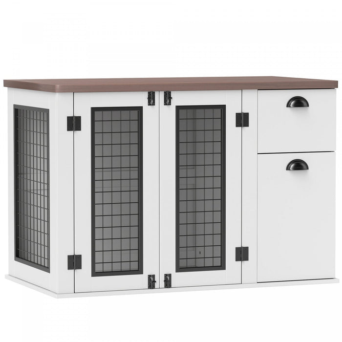 Pawhut Dog Crate Furniture, 44\" Dog Kennel Furniture With Double Doors, Storage, Drawer, Dog Cage Fo