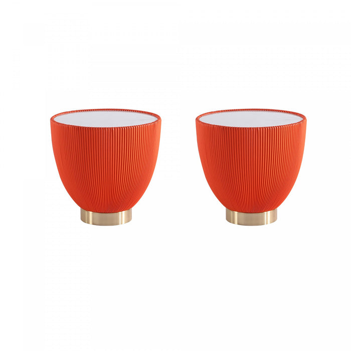 Anderson Modern Sintered Stone Top Upholstered End Table in Orange - Set of 2 