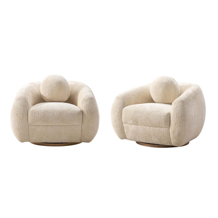 Tribeca Mid-Century Modern Chenille Lounge Chair in Cream - Set of 2 