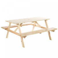 Outsunny Wood Picnic Table Set With Built-in Benches Umbrella Hole Natural
