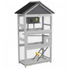 Pawhut Wooden Bird Cage, 67" Parrot Cage With Perches, Bird House, Ladder, Slide-out Tray For Finches, Parakeets, Small Birds, Indoor Outdoor Use, Grey