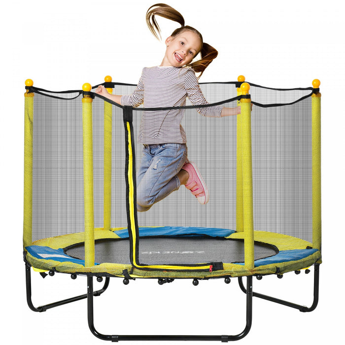 Qaba 55" Trampoline for Kids, 44.5"H Indoor Outdoor Toddler Trampoline with Safety Enclosure Net, Baby Recreational Play for Boys and Girls, Ages 3-10, Yellow
