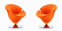 Tulip Modern Velvet Swivel Lounge Chair in Orange - Set of 2