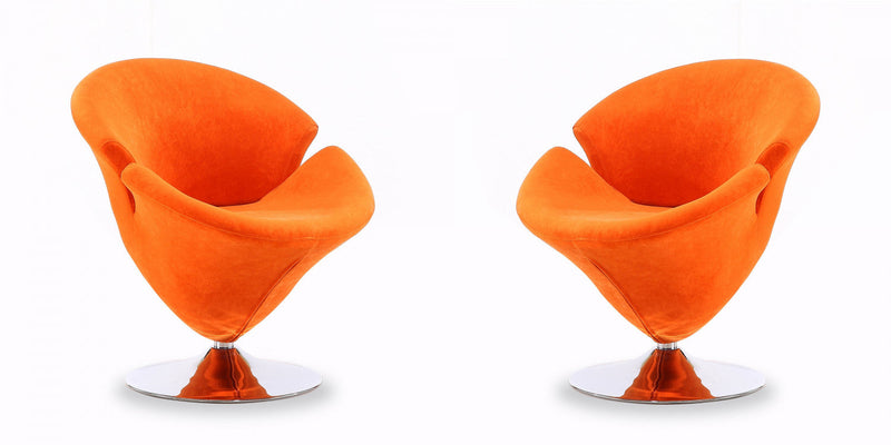Tulip Modern Velvet Swivel Lounge Chair in Orange - Set of 2 