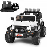 Costway 12v Kids Ride On Car 2 Seater Truck Rc Electric Vehicles W/ Storage Room White