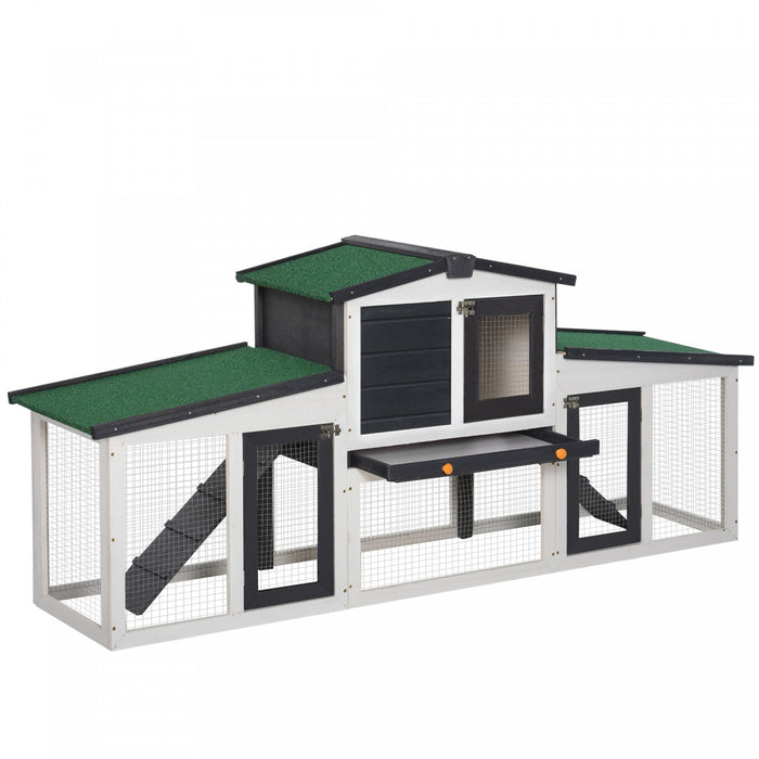 Pawhut Rabbit Hutch, 2-tier Wooden Bunny Cage With Double Runs, Removable Tray, Ramps, Asphalt Roof,