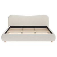 Camille Platform Bed with Curved Headboard and Luxurious Boucle Upholstery,King Size,White King Bed  