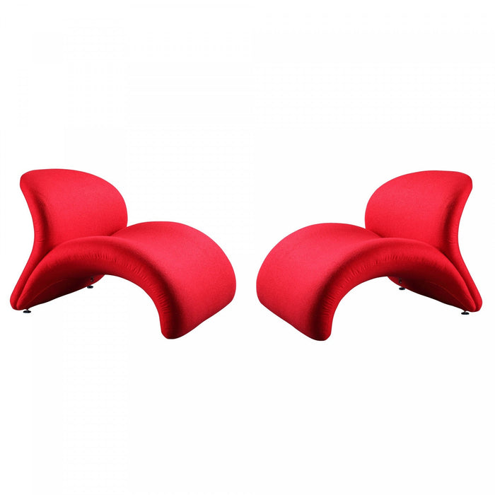 Rosebud Modern Wool Blend Accent Chair in Red - Set of 2 