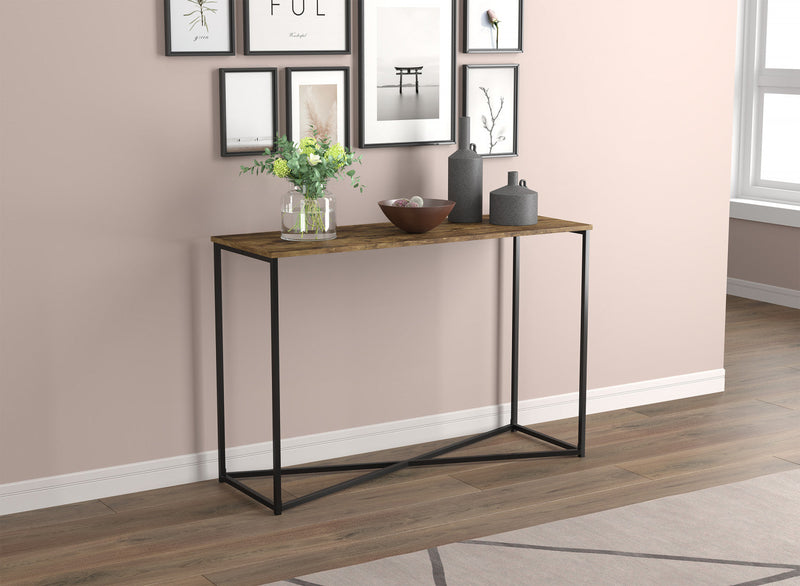 44” Console Table - Brown Reclaimed Wood With Black Metal Base 