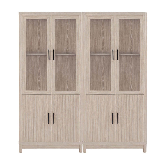Jodie Mid-Century Modern 31\" Bookcase Cabinet in Whitewashed Oak (6-Shelf) - Set of 2 