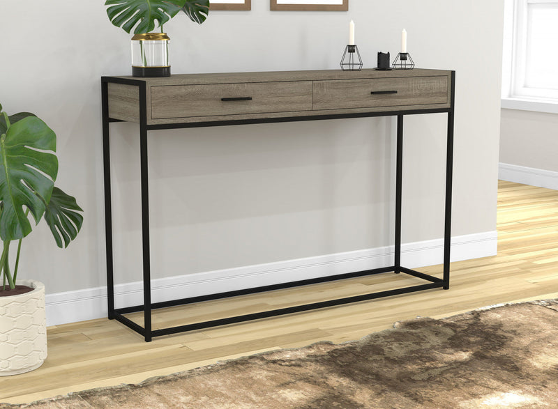 48” Modern Console Table With 2 Drawers - Dark Taupe With Black Metal 