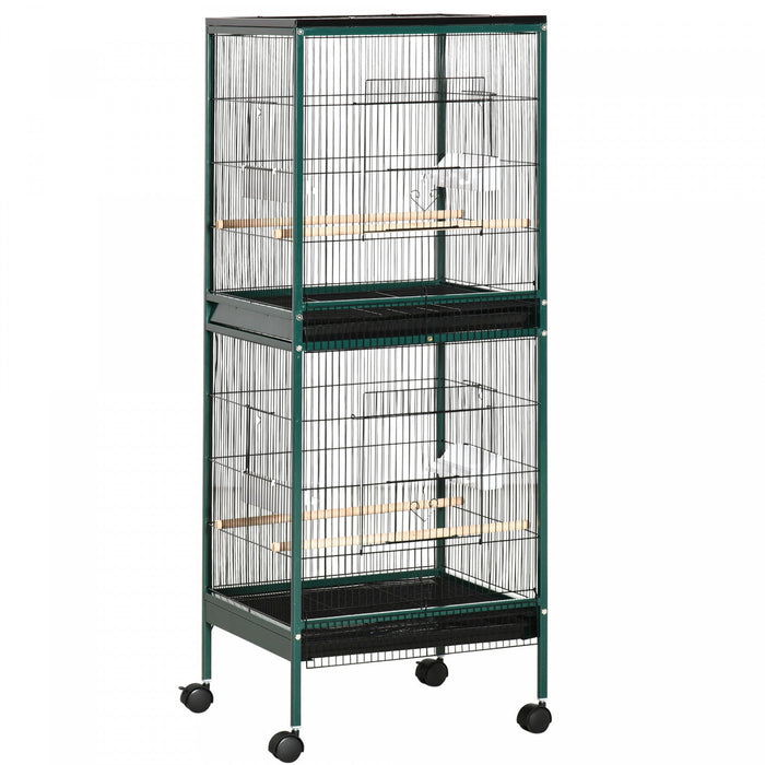 Pawhut 55.1\" 2 In 1 Bird Cage Aviary Parakeet House For Finches, Budgies With Wheels, Slide-out Tray