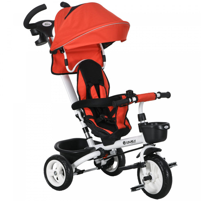 Qaba Toddler Tricycle, 6 In 1 Stroller Bike With Parent Push Handle, Canopy, Storage Baskets, Cuphol