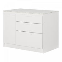 Myro Kitchen Island With Door And Drawers - Faux White Marble And White 