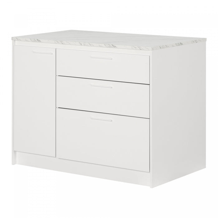 Myro Kitchen Island With Door And Drawers - Faux White Marble And White 