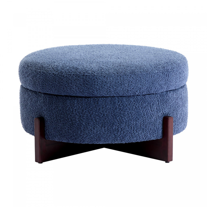 Sophia Round Storage Ottoman Coffee Table with Tufted Upholstery - Blue 
