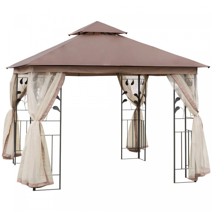 Outsunny 10'x10' Gazebo Canopy Outdoor Patio Sun Shelter Uv Protect W/ 2-tier Polyester Roof Curtain