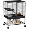 Pawhut Small Animal Cage With Wheels, Pet Playpen For Rat, Kitten, Ferrets, Chinchillas With Bottom Storage Shelf, Removable Tray, Ramp, 24.2" X 17.9" X 33.9", Black
