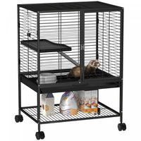 Pawhut Small Animal Cage With Wheels, Pet Playpen For Rat, Kitten, Ferrets, Chinchillas With Bottom Storage Shelf, Removable Tray, Ramp, 24.2