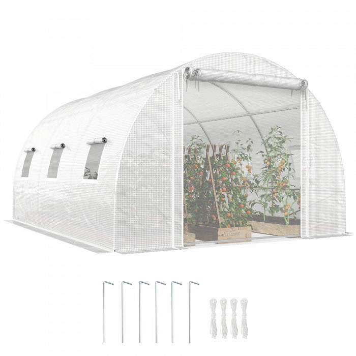 Outsunny Walk-in Tunnel Greenhouse w/ Support Rods, Plant Hot House, White