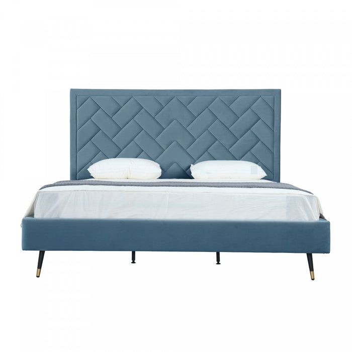 Crosby Modern Upholstered Velvet King Bed in Blue 