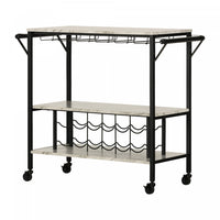 Maliza Bar Cart With Wine Bottle Storage And Wine Glass Rack - Faux Carrara Marble 
