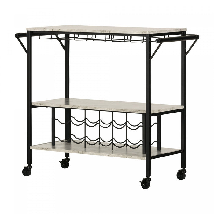 Maliza Bar Cart With Wine Bottle Storage And Wine Glass Rack - Faux Carrara Marble 