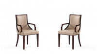 Grand Traditional Wood Upholstered Armchair in Tan - Set of 2 Dining Chair