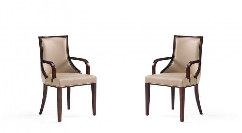 Grand Traditional Wood Upholstered Armchair in Tan - Set of 2 Dining Chair 