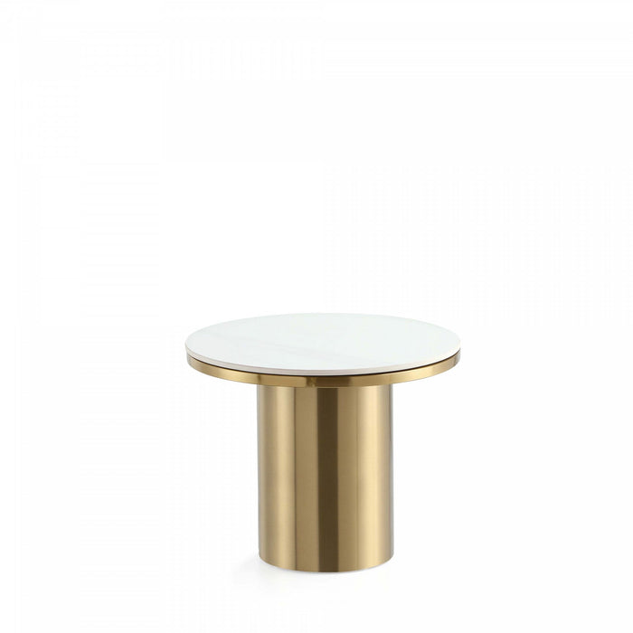 Glenn Modern Glam Sintered Stone Top End Table in Gold 