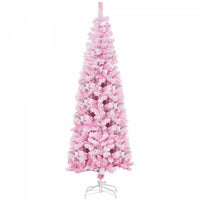 Homcom Snow Flocked Pencil Artificial Christmas Tree With Steel Base Pink