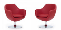 Caisson Modern Upholstered Swivel Lounge Chair in Red - Set of 2
